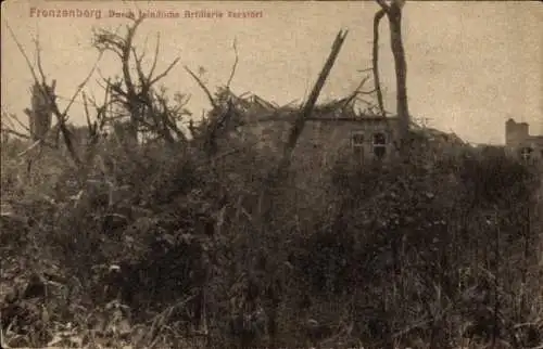 Ak Planig Bad Kreuznach in Rheinland Pfalz, Frenzenberg, durch feindliche Artillerie zerstört