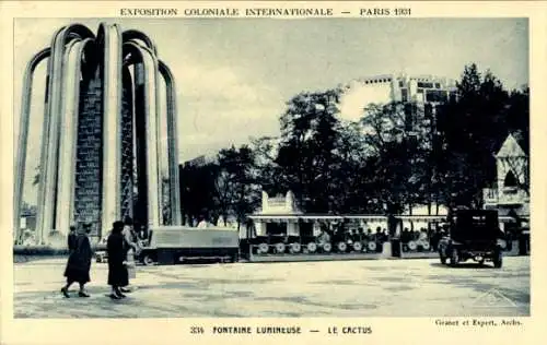 Ak Paris, Kolonialausstellung 1931, Leuchtender Brunnen, Kaktus