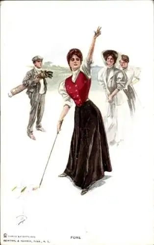 Künstler Ak Frauen spielen Golf