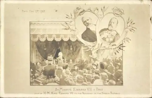 Passepartout Ak Besuch von König Eduard VII von England in Paris 1903 mit dem Präsidenten