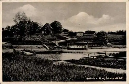 Ak Breiholz an der Eider in Schleswig Holstein, Uferpartie, Fluss, Boot