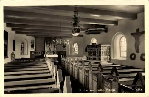 Ak Hallig Hooge in Nordfriesland, Kirche, Innenansicht