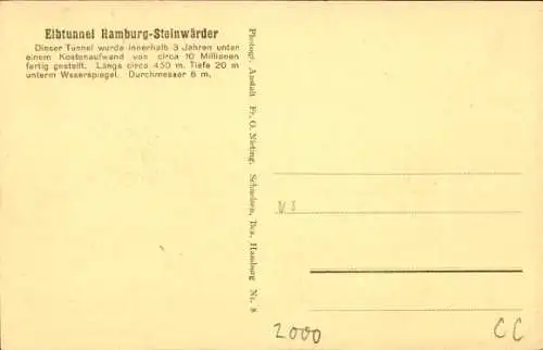 Ak Hamburg, Elbtunnel Hamburg - Steinwärder, Dampfschiff