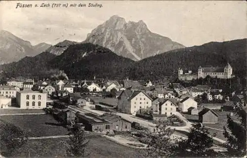 Ak Füssen am Lech Allgäu, Gesamtansicht, Säuling