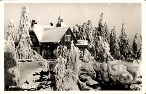 Foto Ak Oybin in der Oberlausitz, Töpferbaude, Winter