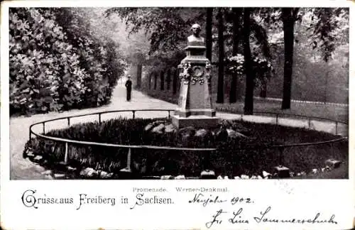 Ak Freiberg in Sachsen, Promenade, Werner-Denkmal