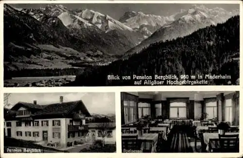 Ak Maderhalm Fischen im Allgäu Schwaben, Blick von Pension Bergblick auf Allgäuer Hochgebirgskette