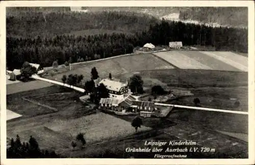 Ak Grünheide Auerbach im Vogtland Sachsen, Leipziger Kinderheim, Fliegeraufnahme