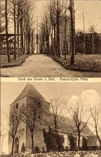 Ak Grube in Holstein, Paasch-Eyler Platz, Kirche