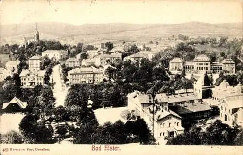 Ak Bad Elster im Vogtland, Panoramablick über die Dächer der Stadt, Kirche