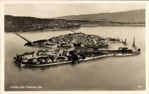 Ak Lindau am Bodensee Schwaben, Fliegeraufnahme, Panorama