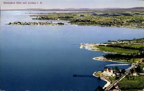 Ak Lindau am Bodensee Schwaben, Fliegeraufnahme, Panorama