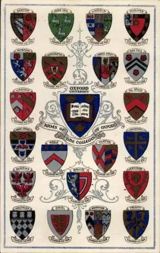 Wappen Ak Oxford Oxfordshire England, Universität, Wappen der Colleges