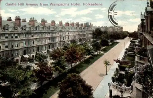 Ak Folkestone Kent England, Castle Hill Avenue vom Wampach's Hotel