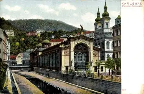 Ak Karlovy Vary Karlsbad Stadt, Äußere Sprudelkolonnade