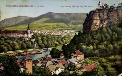 Ak Podmokly Bodenbach Děčín Tetschen an der Elbe Region Aussig, Schloss, Schlafender Schäfer