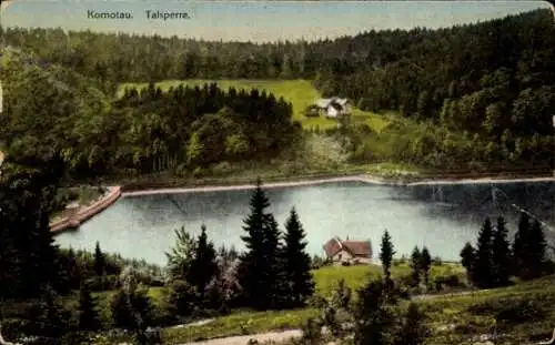 Ak Komotau Ústecký kraj, Landschaft, Talsperre, Haus