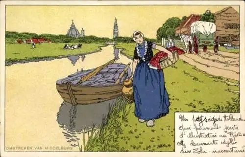 Künstler Litho Cassiers, H., Middelburg Zeeland Niederlande, Frau in Tracht