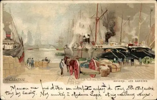 Künstler Litho Cassiers, H., Antwerpen Flandern, Hafen