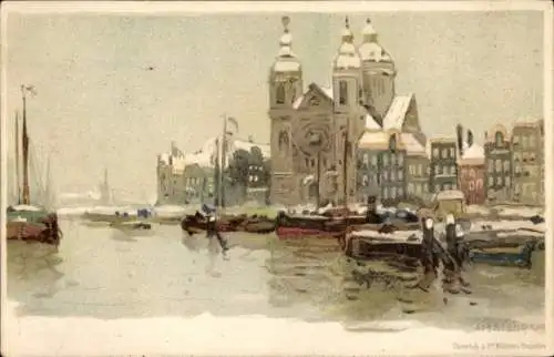 Künstler Ak Cassiers, Henri, Amsterdam Nordholland Niederlande, Boote, Stadtansicht