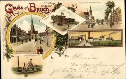 Litho Bruch Recklinghausen, Chausseestraße, Ev. Kirche, Zeche König Ludwig, Zeche Recklinghausen I