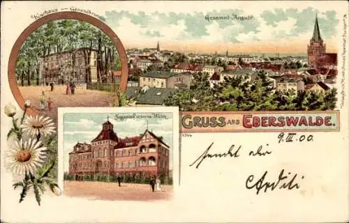 Litho Eberswalde in der Mark, Gesamtansicht, Kurhaus, Gesundbrunnen, Augusta Victoria Heim