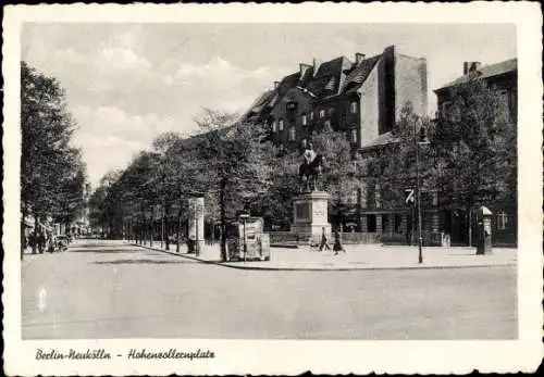 Ak Berlin Neukölln, Hohenzollernplatz, Kaiser Wilhelm I. Denkmal, Litfaßsäule