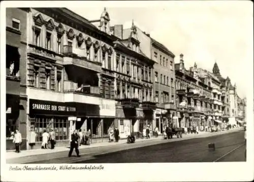 Ak Berlin Köpenick Oberschöneweide, Wilhelminenhofstraße, Sparkasse, Geschäfte