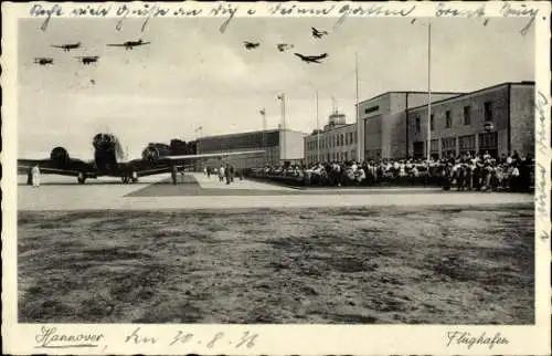 Ak Hannover in Niedersachsen, Flughafen, Flugzeuge, Zuschauer