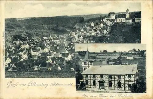 Ak Altensteig im Schwarzwald Württemberg, Gesamtansicht, Die neue Turn- und Festhalle