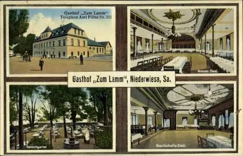 Ak Niederwiesa Sachsen, Gasthof Zum Lamm, Konzertgarten, Gesellschaftssaal, Großer Saal