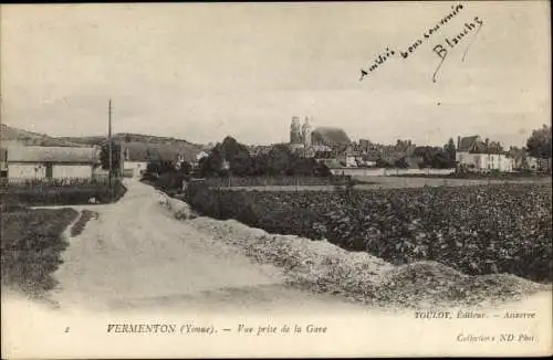 Ak Vermenton Yonne, Vue prise de la Gare