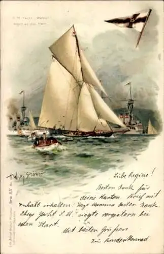 Künstler Litho Stöwer, Willy, Deutsches Kriegsschiff, SM Yacht Meteor segelt an den Start