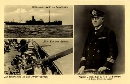 Ak Deutsches Kriegsschiff, SMS Wolf, Hilfskreuzer, Kapitän R. a. D. Schmehl