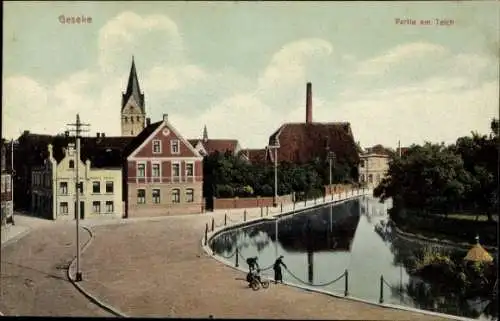 Ak Geseke in Westfalen, Teilansicht am Teich