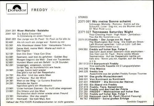 Ak Sänger Freddy, Freddy Quinn, Portrait, Autogramm