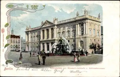 Ak Berlin Mitte, Schlossplatz, Marstall-Gebäude, Schlossbrunnen