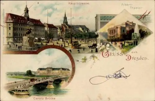 Litho Dresden, Hauptstraße, Albert-Theater, Carola-Brücke