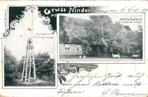 Ak Nindorf Hanstedt in der Lüneburger Heide, Gasthaus zum braunen Hirsch, Aussichtsturm