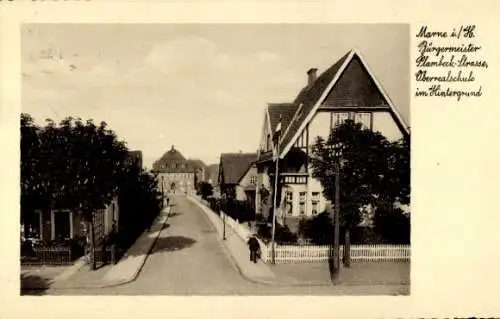 Ak Marne in Holstein Dithmarschen, Bürgermeister Plambeck Straße, Oberrealschule