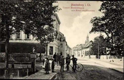 Ak Bad Blankenburg in Thüringen, Untere Marktstraße, Hotel Greifenstein