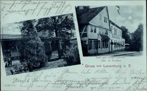 Mondschein Ak Lauenburg an der Elbe, Hotel zum weißen Schwan