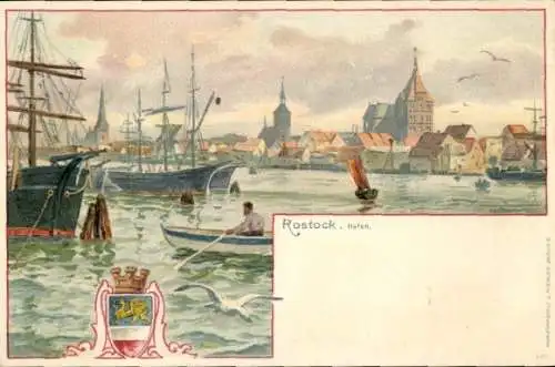 Wappen Litho Rostock in Mecklenburg, Hafen