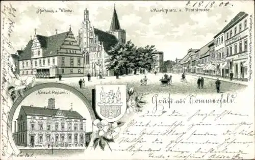 Litho Lubsko Sommerfeld in der Niederlausitz Ostbrandenburg, Rathaus, Kirche, Marktplatz, Postamt