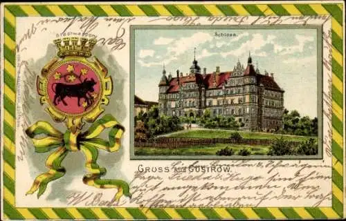 Wappen Passepartout Litho Güstrow in Mecklenburg, Schloss