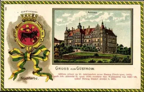 Wappen Passepartout Litho Güstrow in Mecklenburg, Schloss