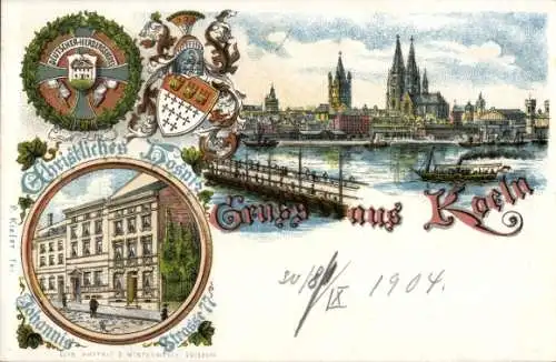 Wappen Litho Köln am Rhein, Rheinpanorama, Dom, Brücke, Christliches Hospiz