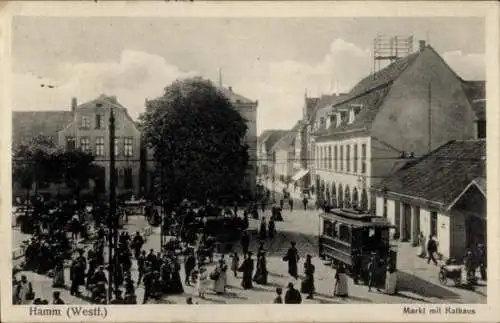 Ak Hamm in Westfalen, Markt, Rathaus, Straßenbahn