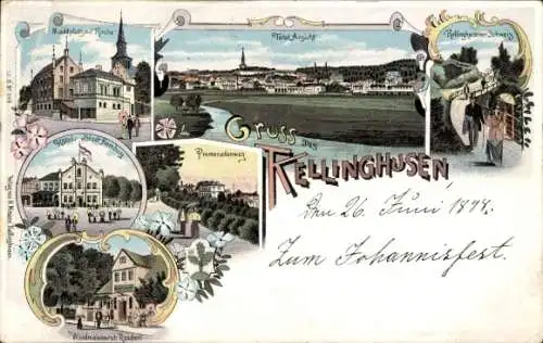 Litho Kellinghusen in Holstein, Hotel Stadt Hamburg, Waidmannsruh Rosdorf, Marktplatz