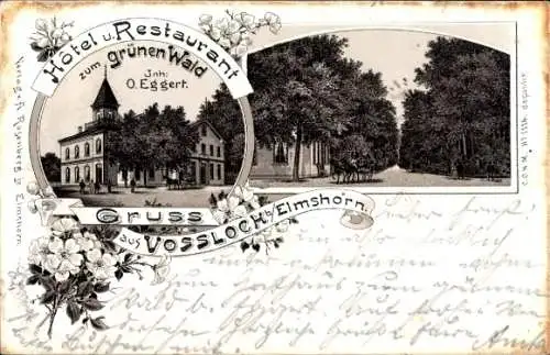 Litho Vossloch Bokholt Hanredder in Holstein, Hotel und Restaurant zum grünen Wald